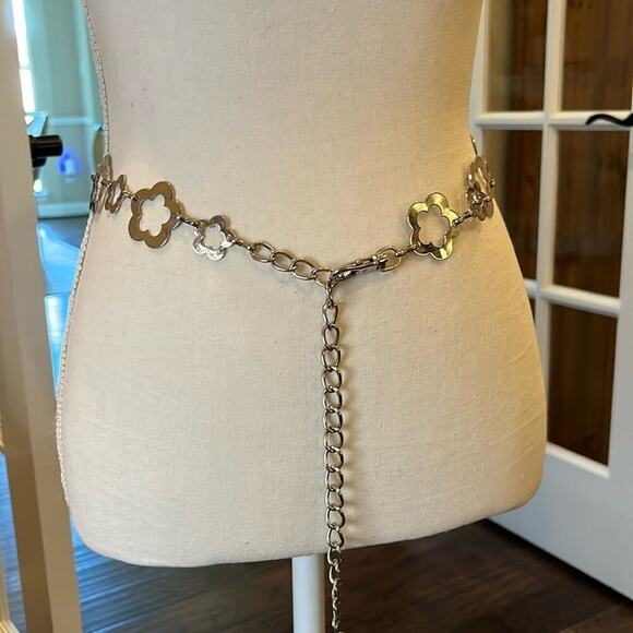 Gold Tone Boho Open Flower Concho Metal Chain Link Belt OS One Size - Picture 1 of 11